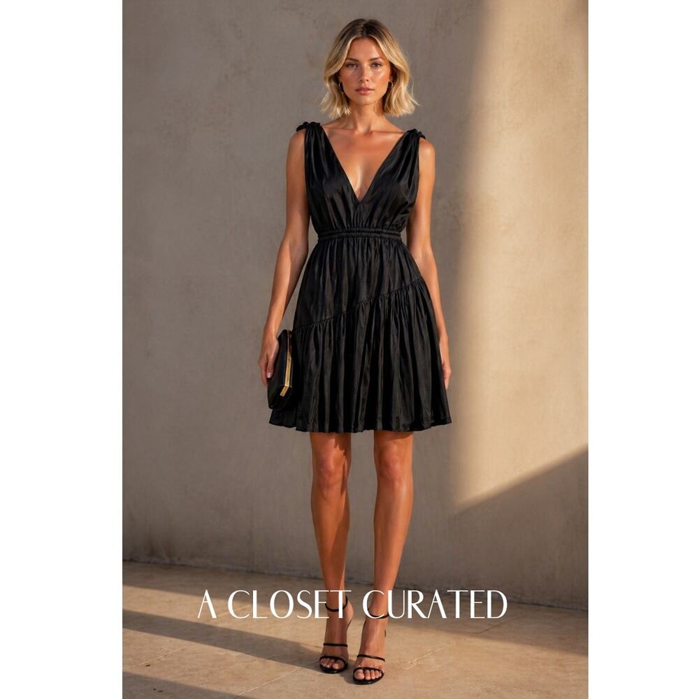 Azeeza Sleeveless Knee Length Silk Dress Black Small NEW